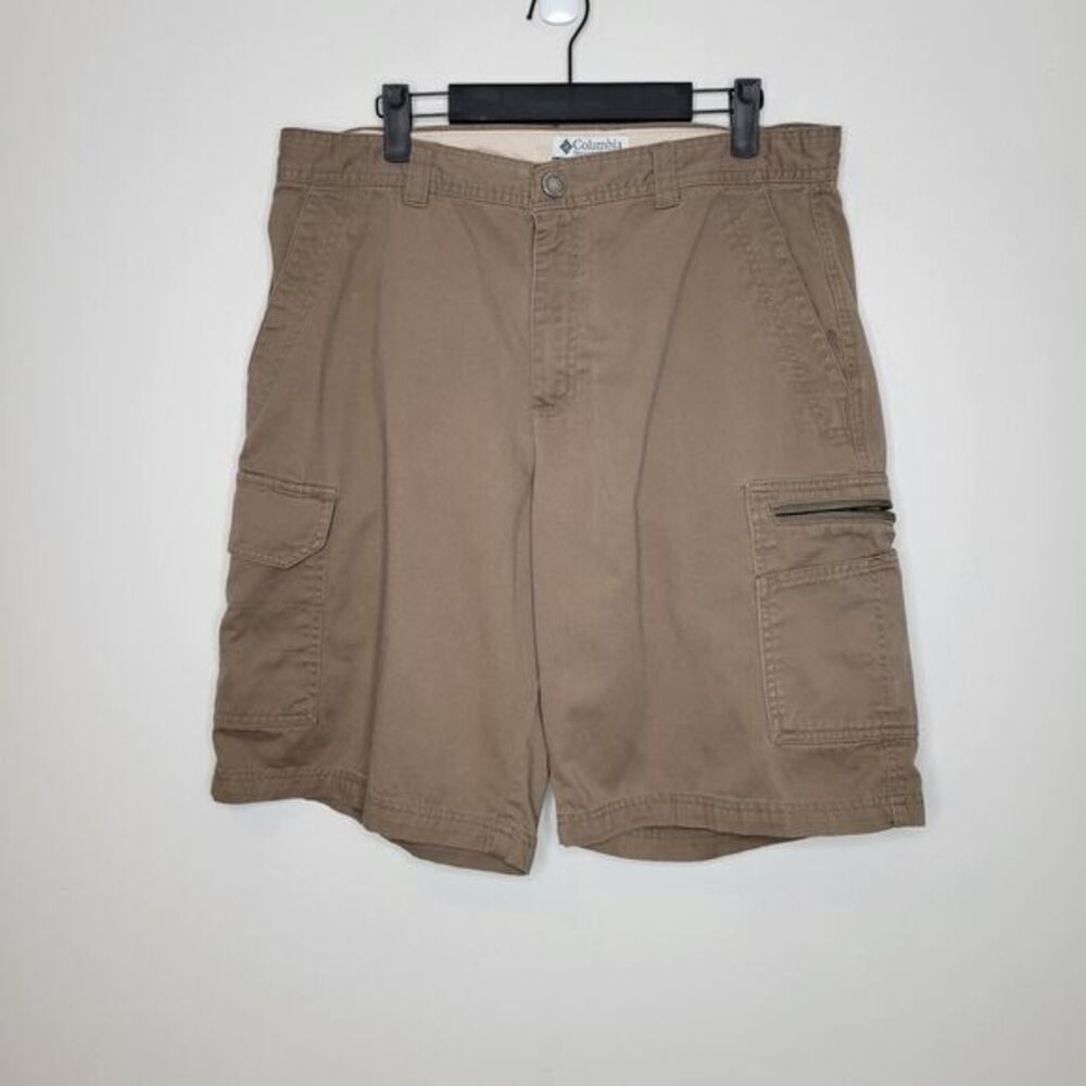Columbia Men Cargo Shorts 34 Brown 10" Inseam 100 Cotton‎ Hiking Outdoors